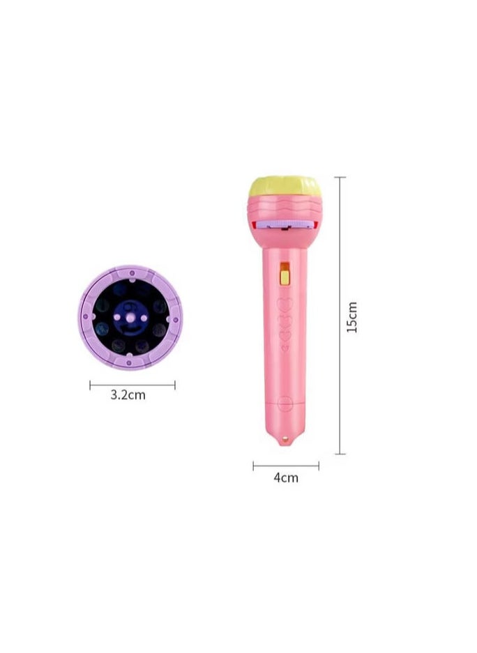 Generic - 3-sided 24 Patterns Kids Flashlight Night Light Learning Bedtime Best Gift Pink Plastic - Image 1
