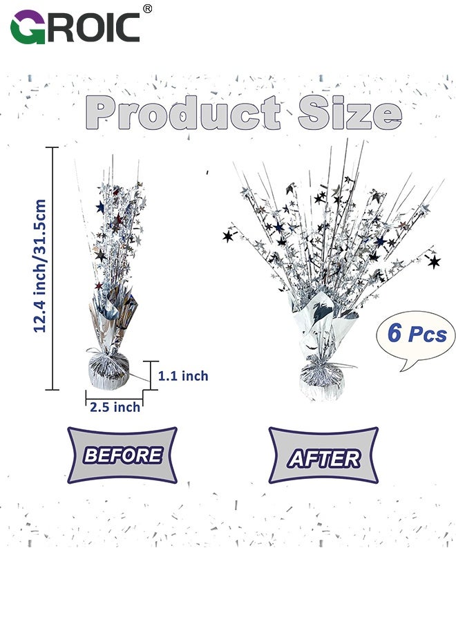 GROIC 12 Pack Metallic Foil Spray Centerpiece Star Table Decoration Burst Table Centerpieces for Birthday Wedding Anniversary Graduation Holiday Party Supplies Decor, Silver - Image 2