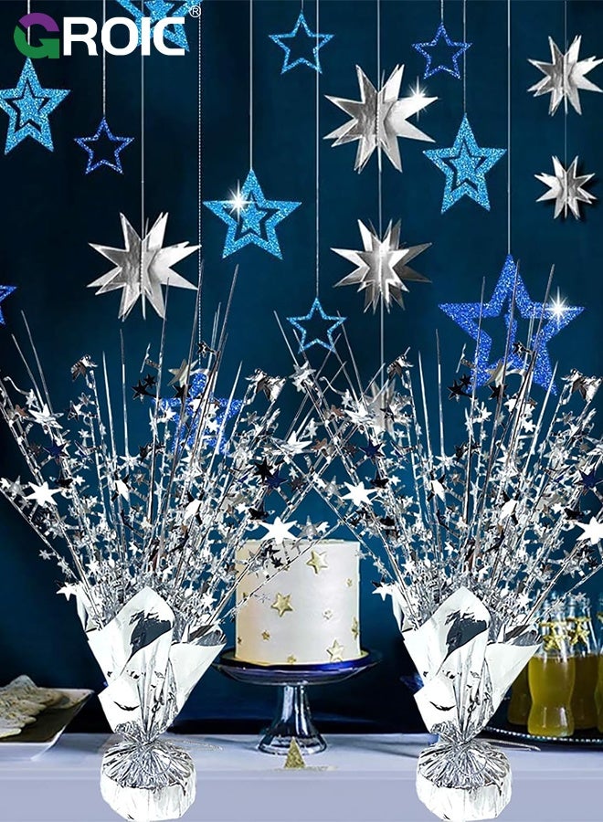 GROIC 12 Pack Metallic Foil Spray Centerpiece Star Table Decoration Burst Table Centerpieces for Birthday Wedding Anniversary Graduation Holiday Party Supplies Decor, Silver - Image 5