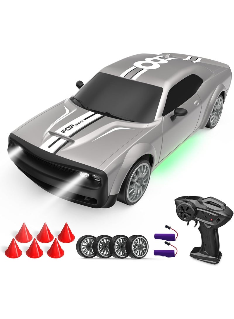 Taizz Ventures RC Drift Car Remote Control Car 2.4GHz 1:20 Scale 4WD 20KM/H High Speed Remote Control Cars Vehicle with LED Lights Drifting Tire 2Pcs Rechargeable Batteries Toy Cars for Adults Boys Girls Silver
