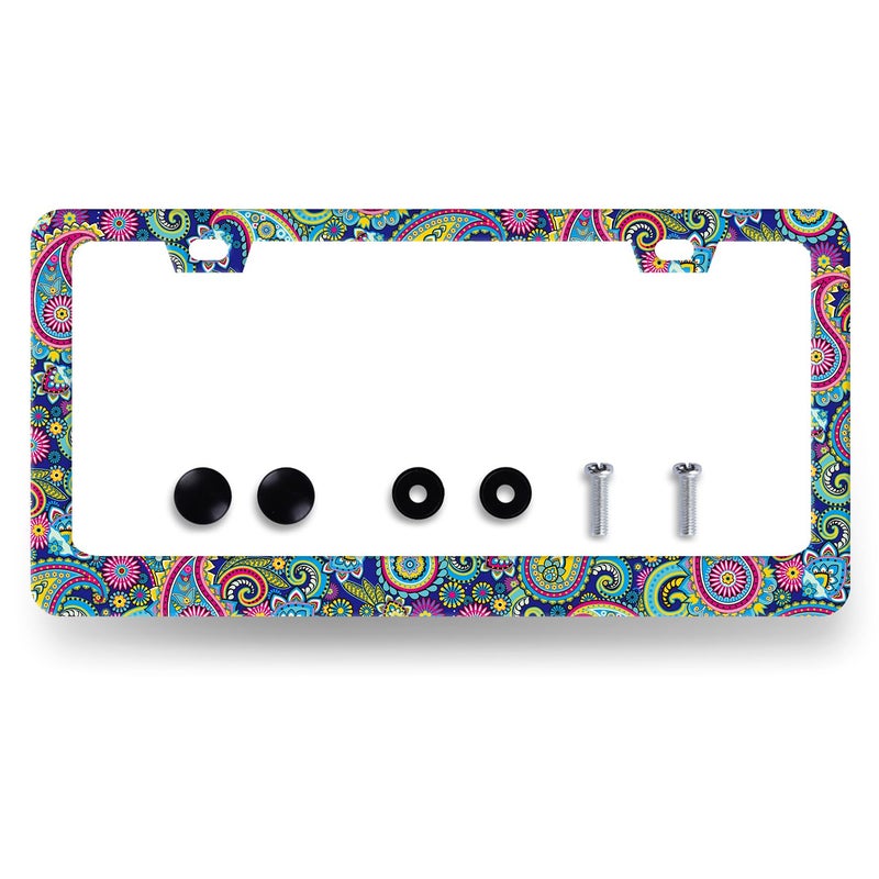 MUAWUOIK Colorful Paisley License Plate Frame Boho License Plate Stainless Steel Mandala Accessories Cars Decor 123 X 63 Inch with Holes and Screws Fits Standard Us Canada Vehicles - Image 3