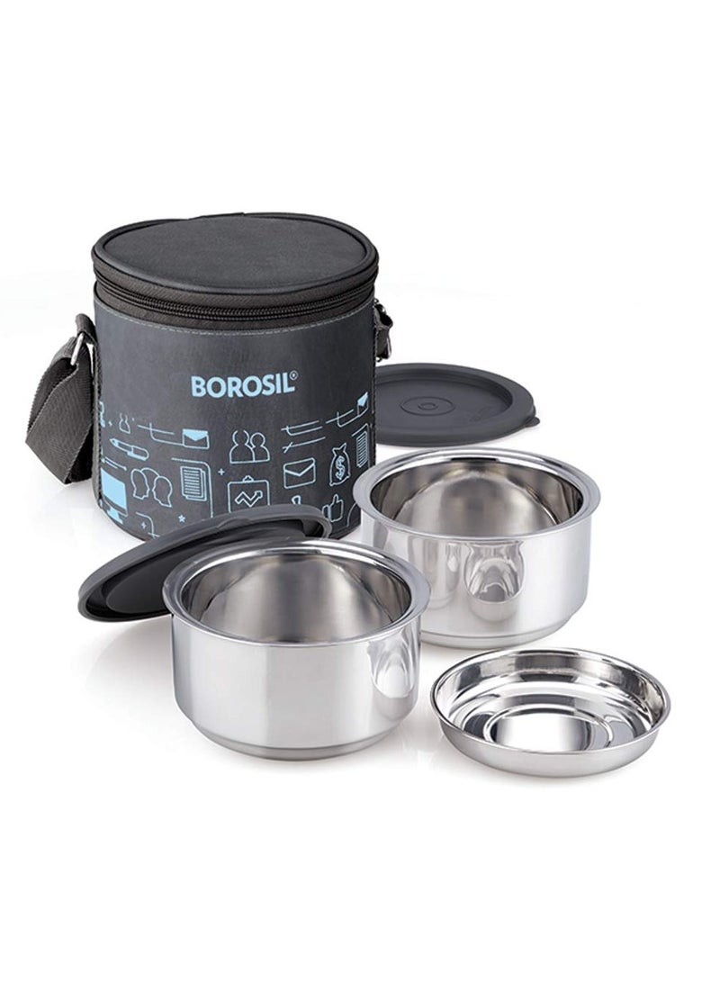 Borosil Carry Fresh Stainless Steel Lunchbox | 2 pc Round Container Set (280ml Each) | Tiffin for Office, School & College with Food Grade Steel | Leakproof & Dishwasher Safe | 1 Year Warranty  - Image 1