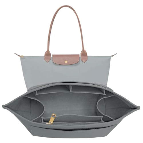 LOUKAYCCI Purse Organizer Insert for Longchamp Le Pliage L Handbag Insert Felt Long Champ Tote Bag Organizer Insert with Cup (LightGrey, Medium) - Image 1