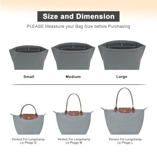 LOUKAYCCI Purse Organizer Insert for Longchamp Le Pliage L Handbag Insert Felt Long Champ Tote Bag Organizer Insert with Cup (LightGrey, Medium) - Image 4