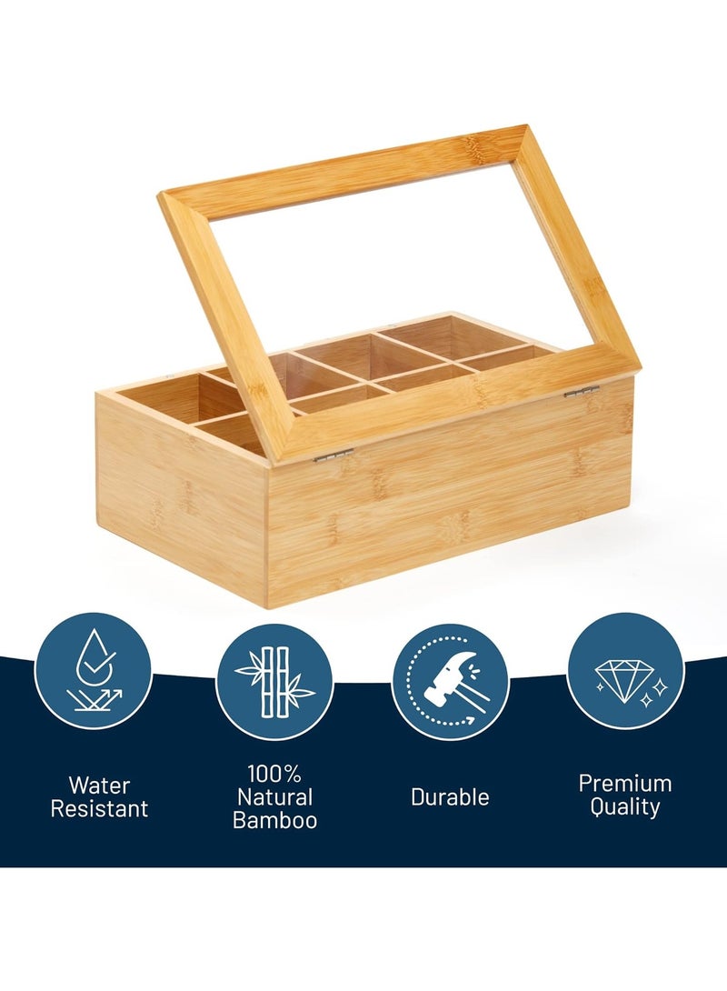 The Big Natural Beech Wood Tea Storage Organizer with Clear Acrylic Top Window, 8 Compartments Eco-Friendly Tea Bag Holder, Multi-Functional Storage Box. - Image 2
