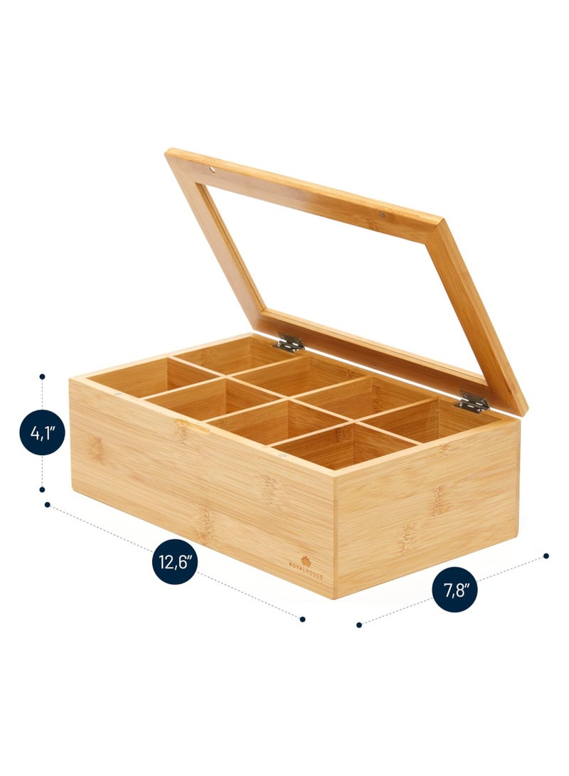 The Big Natural Beech Wood Tea Storage Organizer with Clear Acrylic Top Window, 8 Compartments Eco-Friendly Tea Bag Holder, Multi-Functional Storage Box. - Image 3