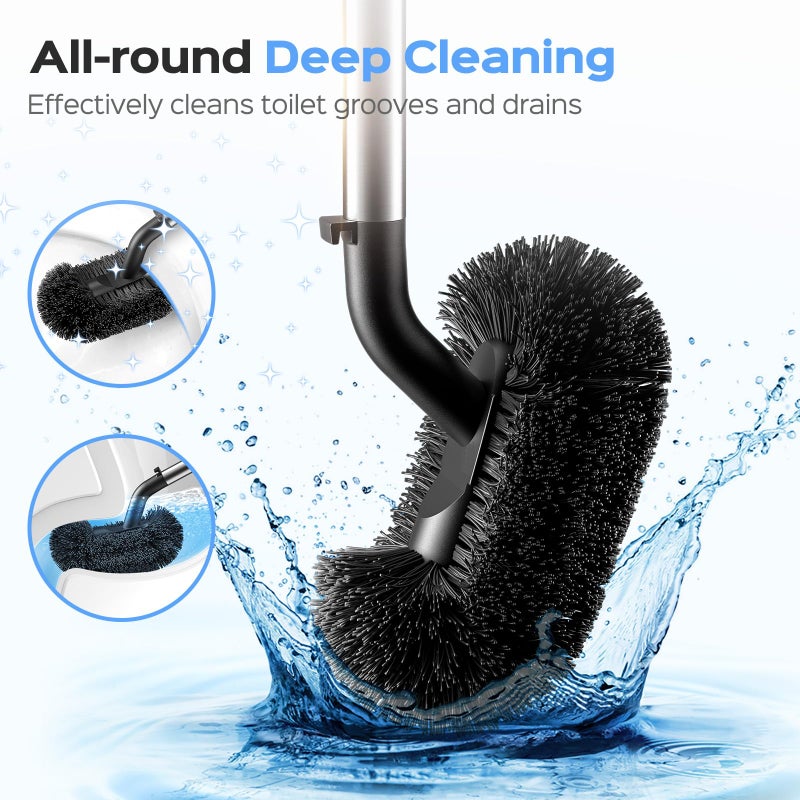 HAMITOR Toilet Plunger and Brush Set: 2 in 1 Stainless Steel Rustproof Combo with Deep Cleaning Curved Bristles - Heavy Duty Toilet Unclogging for Family Bathroom - Compact Apartment Accessories - Image 2