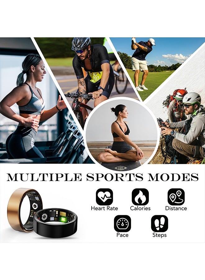 إكس ليفيل خاتم ذكي، جهاز لياقة بدنية قابل للارتداء للرجال والنساء، يراقب النوم/الإجهاد/معدل ضربات القلب، عداد خطوات، يدعم عمر بطارية يصل إلى 6-7 أيام، مقاوم للماء IP68، مناسب لأجهزة iPhone وAndroid، بدون رسوم اشتراك، (ذهبي، 20.7 مم) - Image 3