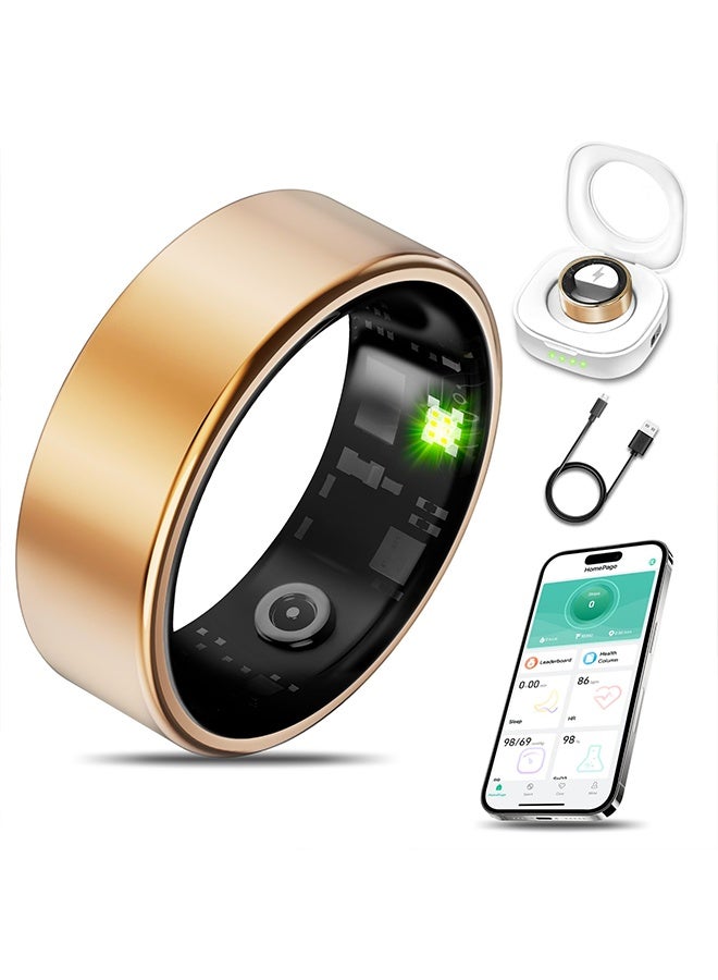 إكس ليفيل خاتم ذكي، جهاز لياقة بدنية قابل للارتداء للرجال والنساء، يراقب النوم/الإجهاد/معدل ضربات القلب، عداد خطوات، يدعم عمر بطارية يصل إلى 6-7 أيام، مقاوم للماء IP68، مناسب لأجهزة iPhone وAndroid، بدون رسوم اشتراك، (ذهبي، 20.7 مم) - Image 1