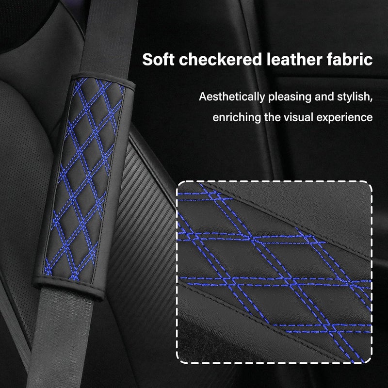 wedfish 2PCS Car Seat Belt Cover Pads,Leather Seatbelt Covers Protect Shoulder and Neck Car Accessories Interior,Universal Car Seat Strap Pads Car Decorations for Most Cars Trucks (Black/Blue) - Image 3