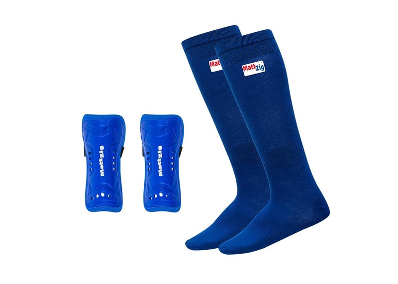 MATTZIG ® Elite Football Kit (One Pair Plain Lycra Socks & One Pair Elite Shin Guard) (Blue) - Image 1