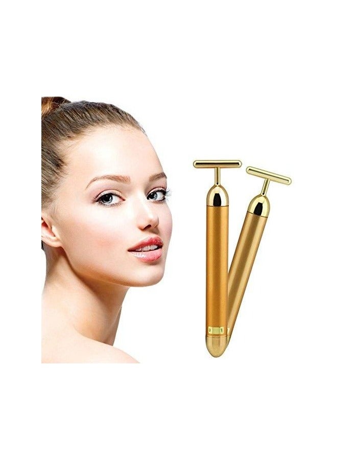 ياميم جهاز تدليك الوجه بنبض الذهب عيار 24 قيراط من بيوتي بار، مدلك الوجه الكهربائي على شكل حرف T، أداة العناية بالبشرة لتدليك الوجه والخد والرقبة والذراع والعين والأنف - Image 3