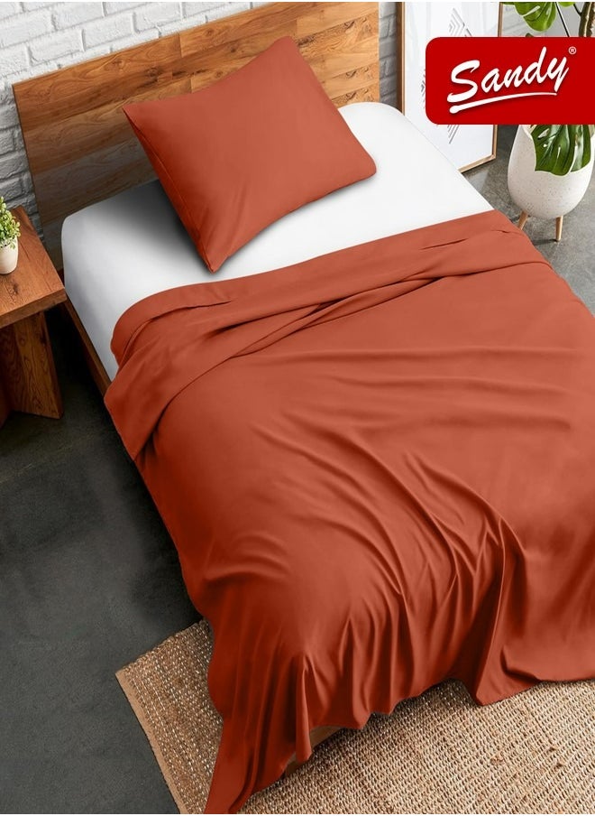 Sandy Sandy Premium Hotel Quality Flat Sheet and Pillow Case, Bed Sheet 2 Pieces Set, Soft & Breathable and Cooling, Extra Twin Size 243 x 167 cm, Terra  - Image 1