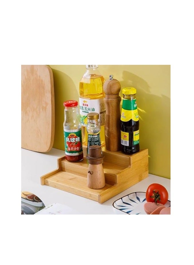 Spaceshoop 3 Tier Bamboo Spice Rack Storage Shelf for Countertop Spice Rack 3 Tier Kitchen Organizer - Image 2