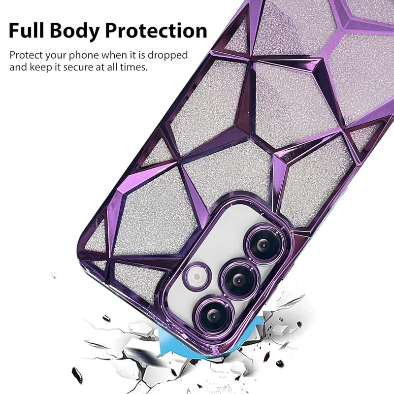 VONZEE Gradient Glitter Case for Samsung A55, Luxury Electroplated 3D Cube, Diamond Bling Shiny Soft TPU Clear Shockproof Women Girls Protective Phone Cover (Deep Purple) - Image 3