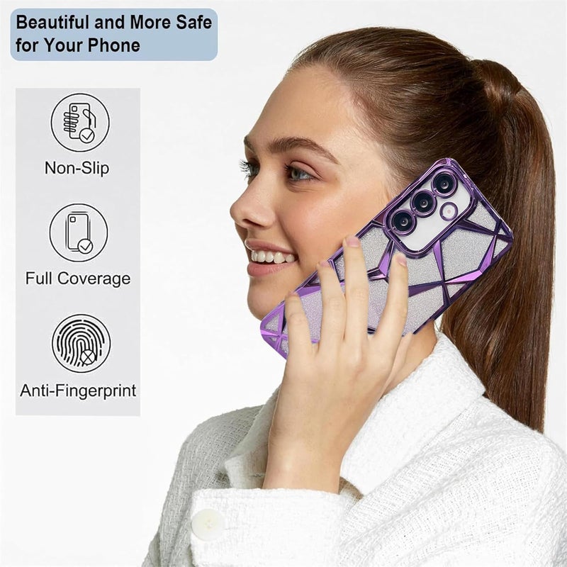 VONZEE Gradient Glitter Case for Samsung A55, Luxury Electroplated 3D Cube, Diamond Bling Shiny Soft TPU Clear Shockproof Women Girls Protective Phone Cover (Deep Purple) - Image 4