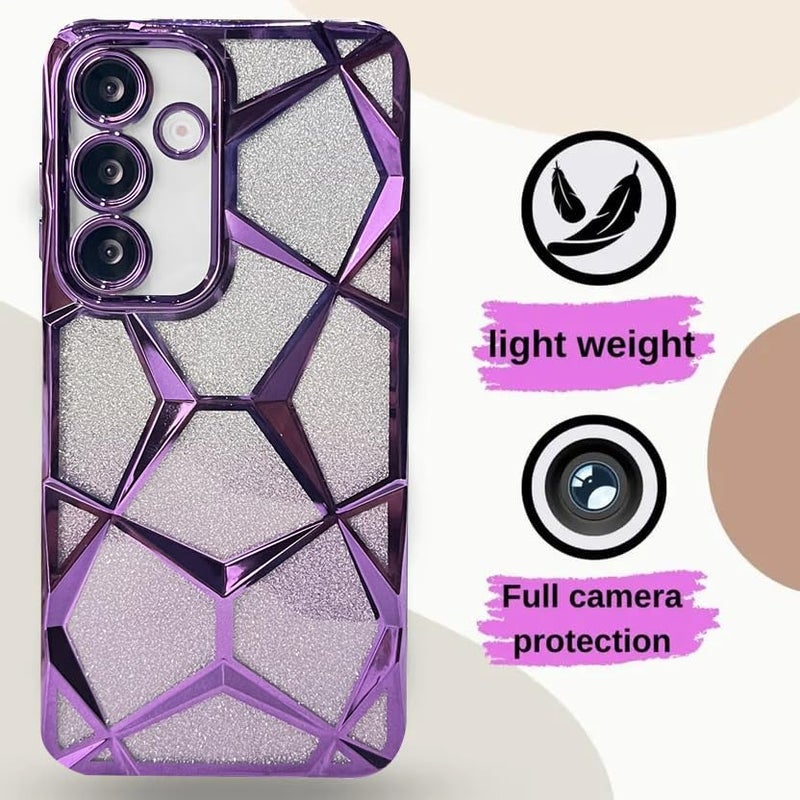 VONZEE Gradient Glitter Case for Samsung A55, Luxury Electroplated 3D Cube, Diamond Bling Shiny Soft TPU Clear Shockproof Women Girls Protective Phone Cover (Deep Purple) - Image 2