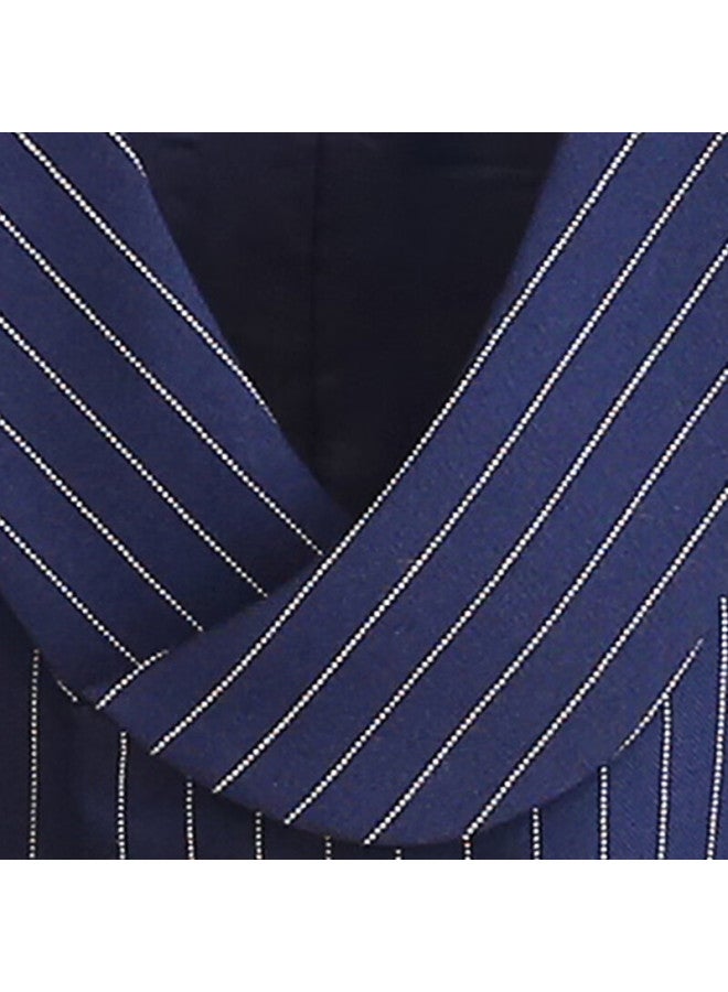 Luobobeibei Children's Formal Dress Spring/summer Boys' British Style Striped Vest Performance Suit Navy Blue Long Sleeve Four-piece Set 130 - Image 5