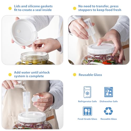 Sovietiep 2 Pack Large Fermentation Jars, 1.5 Gallon Glass Jars with 100% Airtight Lid & 3 Airlocks, Large Mason Jars with Scale Line, Pickle Jar, Sourdough Starter Jar for Veggies, Sauerkraut, Kombucha - Image 4