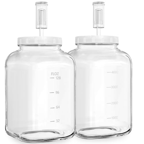 Sovietiep 2 Pack Large Fermentation Jars, 1.5 Gallon Glass Jars with 100% Airtight Lid & 3 Airlocks, Large Mason Jars with Scale Line, Pickle Jar, Sourdough Starter Jar for Veggies, Sauerkraut, Kombucha - Image 1