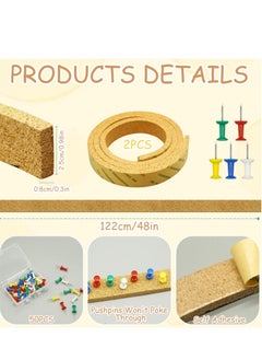 Y&D Frameless Cork Board Strips - 2 Rolls of Self-Adhesive Roll with 50 Push Pins ,Self Adhesive Notice Memo Pin Coards for Walls Office Bedrooms Decoration  - Image 4