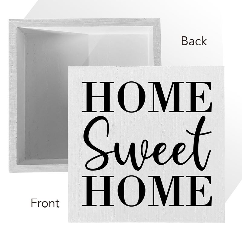 ENGVZ Home Sweet Home Rustic Farmhouse Style Wood Sign Art 5 x 5 Inch Wooden Box Plaque for Living Room Desk DÃ©cor Gift - Image 3