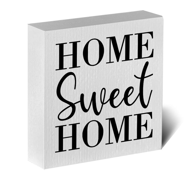 ENGVZ Home Sweet Home Rustic Farmhouse Style Wood Sign Art 5 x 5 Inch Wooden Box Plaque for Living Room Desk DÃ©cor Gift - Image 1