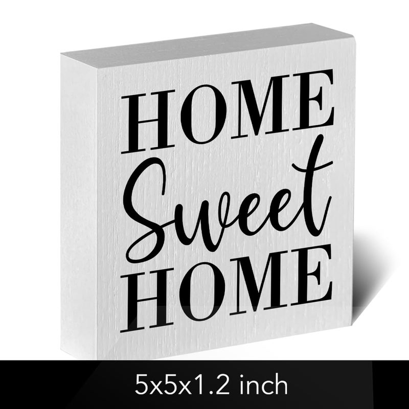 ENGVZ Home Sweet Home Rustic Farmhouse Style Wood Sign Art 5 x 5 Inch Wooden Box Plaque for Living Room Desk DÃ©cor Gift - Image 2