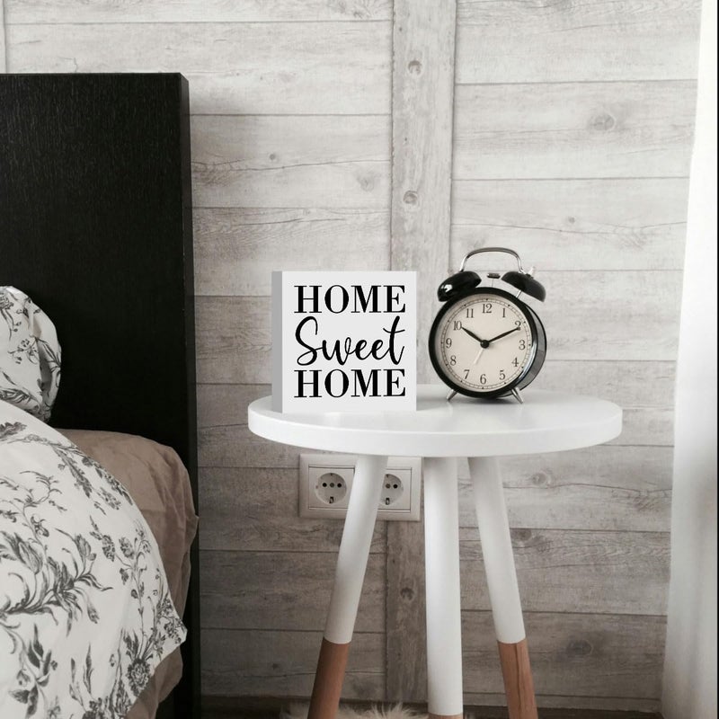 ENGVZ Home Sweet Home Rustic Farmhouse Style Wood Sign Art 5 x 5 Inch Wooden Box Plaque for Living Room Desk DÃ©cor Gift - Image 5