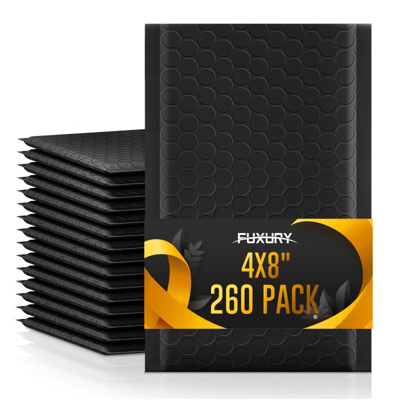 Fuxury 4x8 Bubble Mailer 260 Pack Black Padded Envelopes for Mailing Small Bubble Mailers Usable Size 4x7" Bubble Envelopes Self-SealPadded Mailers for Small Business Shipping Bulk#000 - Image 1