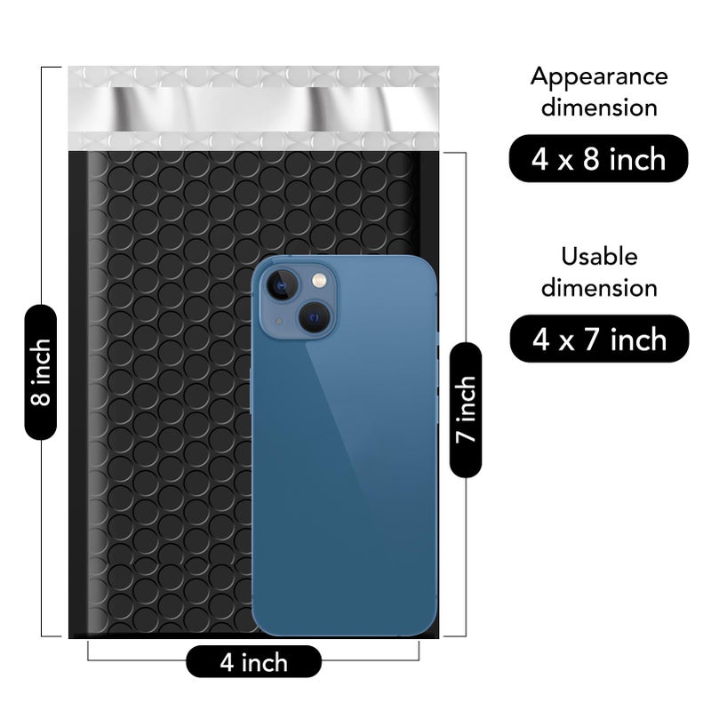 Fuxury 4x8 Bubble Mailer 260 Pack Black Padded Envelopes for Mailing Small Bubble Mailers Usable Size 4x7" Bubble Envelopes Self-SealPadded Mailers for Small Business Shipping Bulk#000 - Image 2