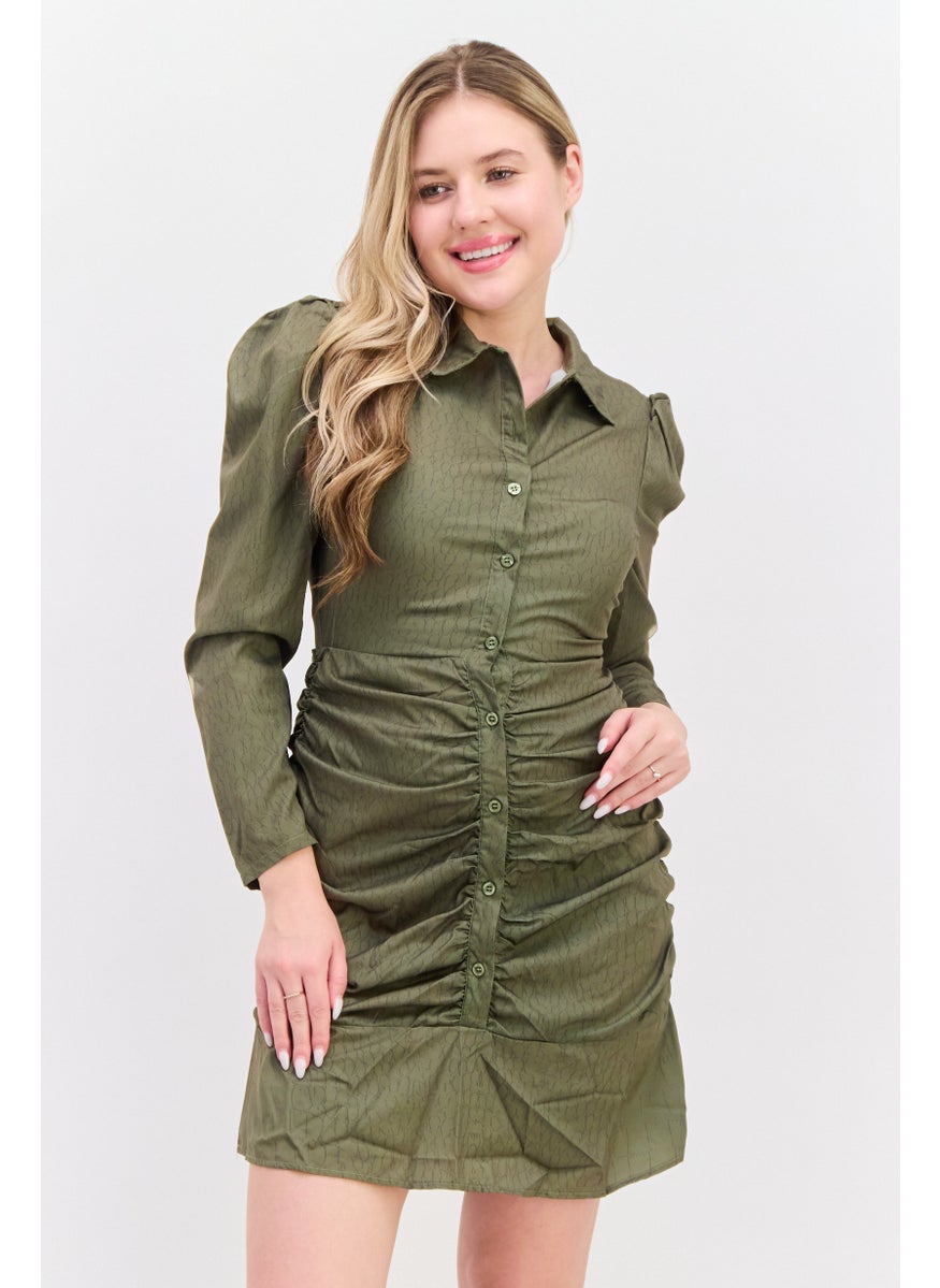 Missguided Women Petite Allover Printed Mini Dress, Khaki  - Image 1