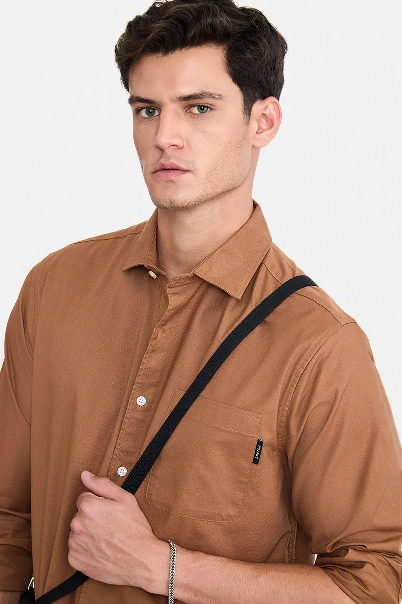 SNITCH Khaki Solid Long Sleeve Regular Fit Casual Shirt