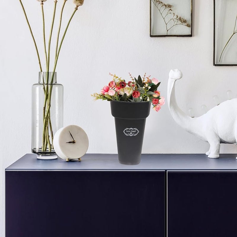 دلو زهور بلاستيكي سميك متوسط مزهرية سوداء للمنزل والحديقة وترتيبات الزهور - Image 5