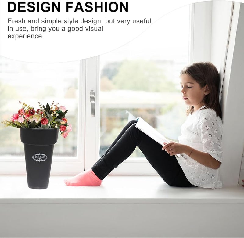 دلو زهور بلاستيكي سميك متوسط مزهرية سوداء للمنزل والحديقة وترتيبات الزهور - Image 4