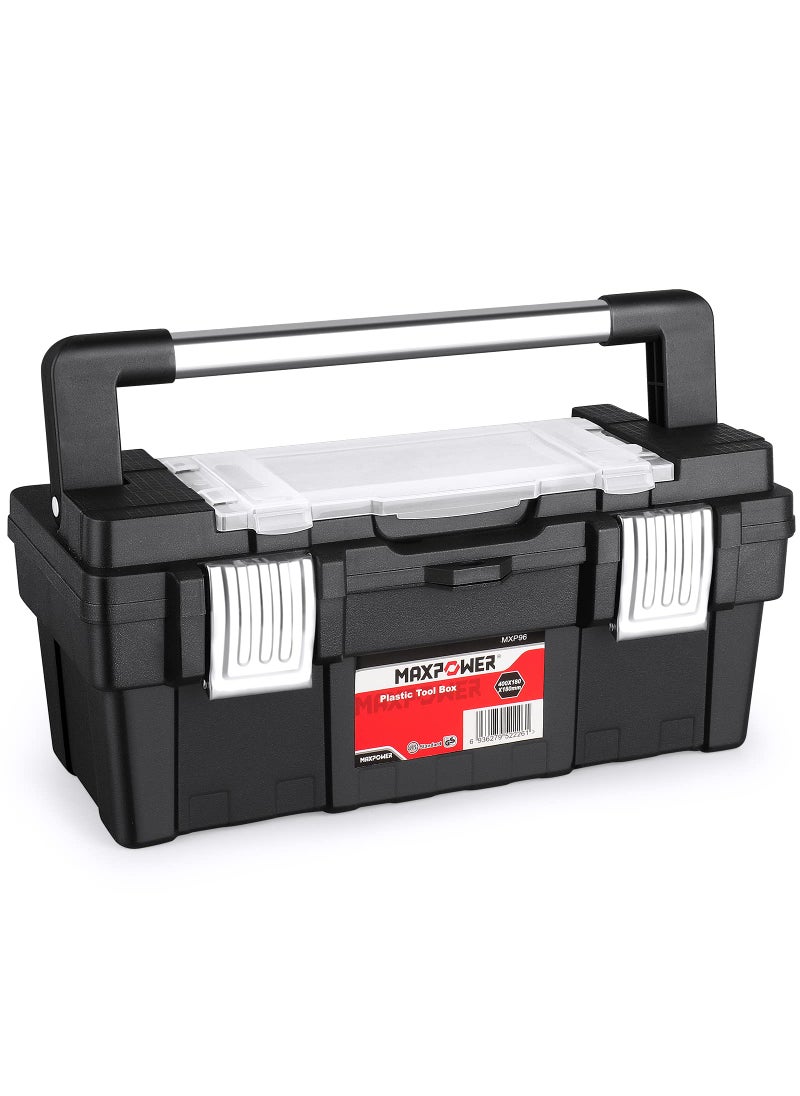 Maxpower MAXPOWER 16inch Tool Box with Removable Tray Portable Toolbox with Stainless Steel Handle and Doule Metal Latch Rated up to 33 LBS 
