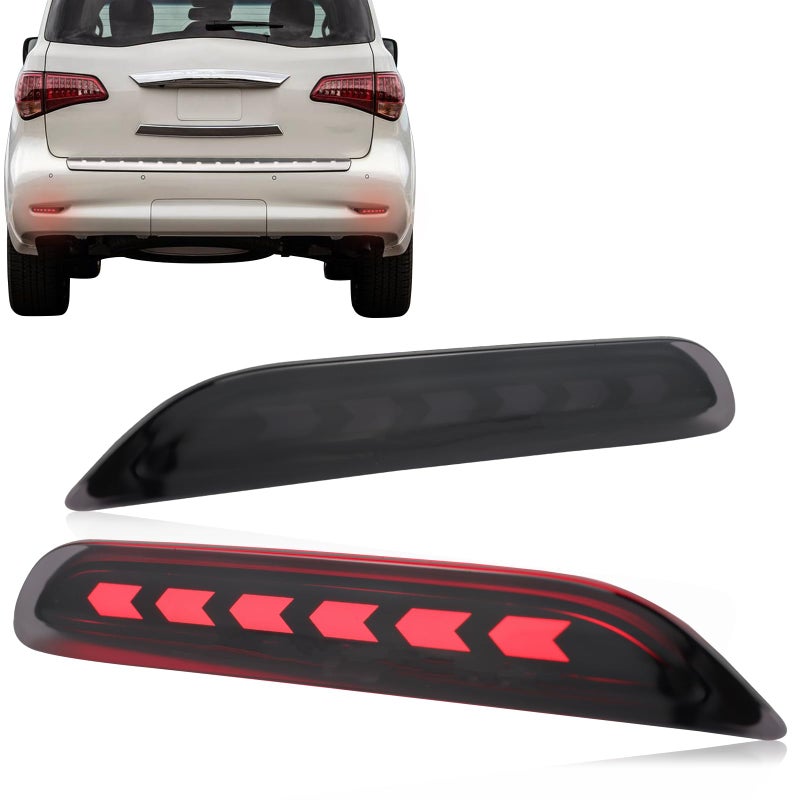 GEEGEETOP Smoked Lens LED Rear Reflector Bumper Fog Light Assembly Compatible With Nissan Altima Rogue Pathfinder Leaf Infiniti Q50 QX60 QX80 QX30 Functions 3In1 Smoked Style
