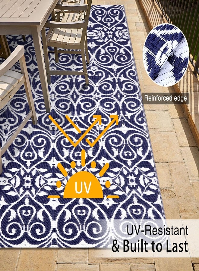 OLANLY Outdoor Rug Waterproof 5x8 ft Clearance, Reversible Plastic Straw Rug with Floral Pattern, RV Mat for Patio, Camping, Balcony, Deck, Backyard, Navy & White - Image 4