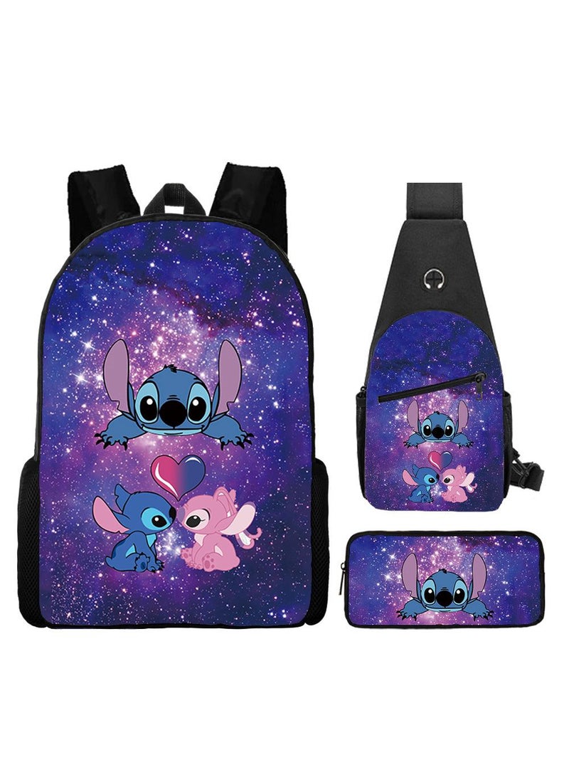 general 3-Piece Cartoon Stitch 3D Print Backpack Set - Image 1