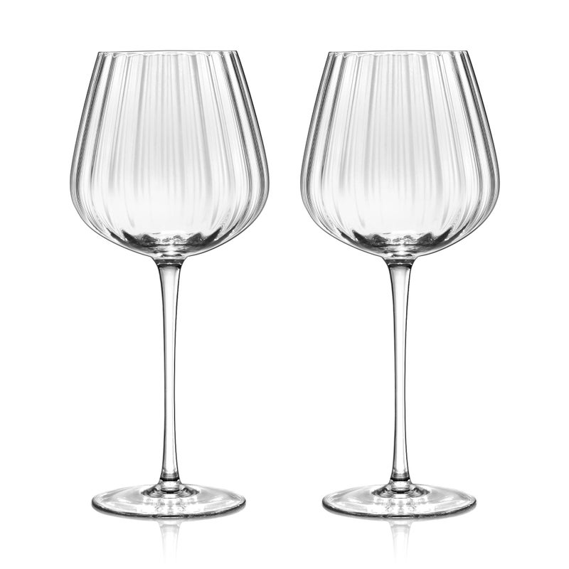 Joeyan HandBlown Crystal Red and White Wine GlassesClear Ribbed Stemmed GlassesModern Long Stem Glassware SetGifts for Wine Tasting Birthday Anniversary Wedding185 ozSet of 2 - Image 2