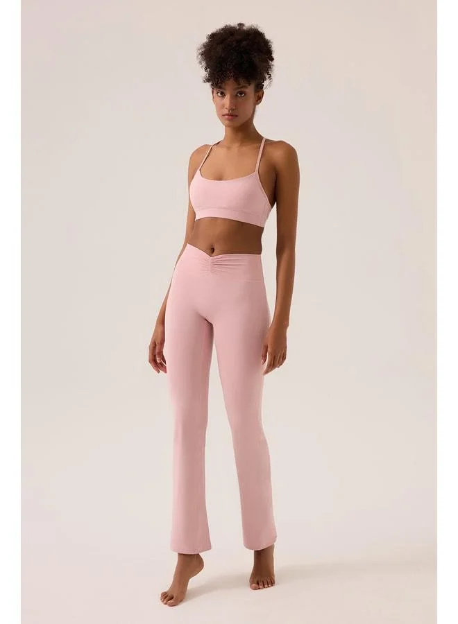 Los Ojos x Ece Pink Waist-Detail Spanish-Leg Pants Ruched & Flared.