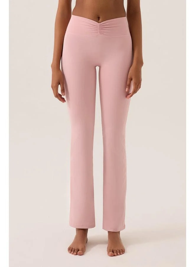 Los Ojos x Ece Pink Waist-Detail Spanish-Leg Pants Ruched & Flared.