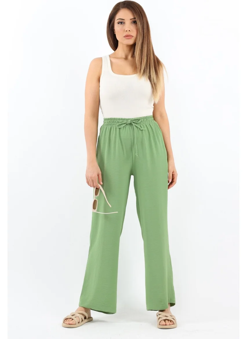 Ritnice Women's Relaxed Green Waist Elastic Straight Cut Pocket Ayrobin Trousers