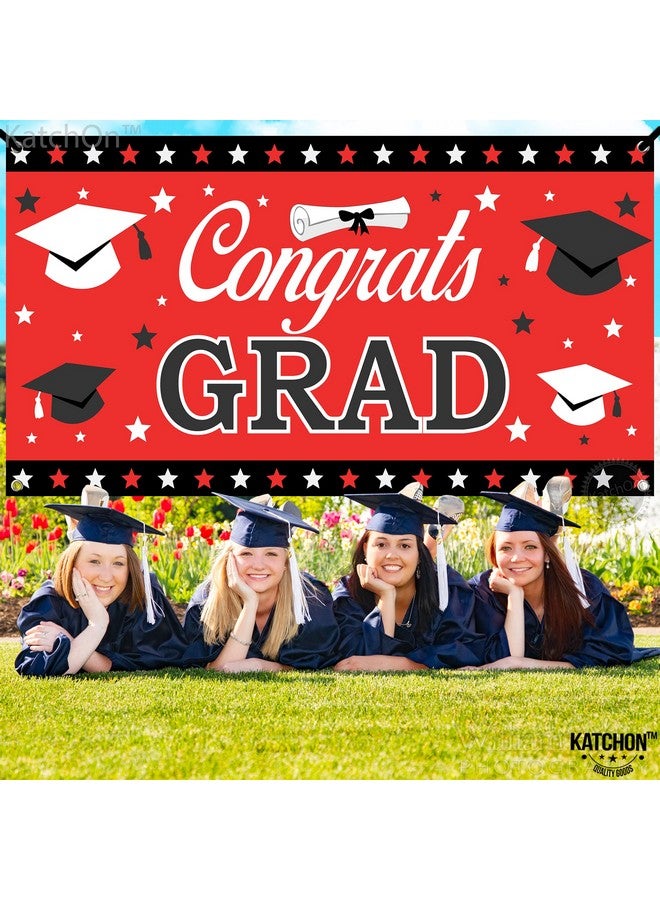 KatchOn, XtraLarge Congrats Grad Banner Red - 72x44 Inch | Graduation Banner Class of 2025, Red and Black Graduation Decorations 2025 | Backdrop, 2025 Grad Party Decorations - Image 3