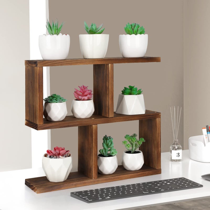 Jotsport Window Sill Plant Stand Small Wood Plant Shelf for Succulents 3 Tier Tabletop Desktop Plant Dislay Rack - Image 2