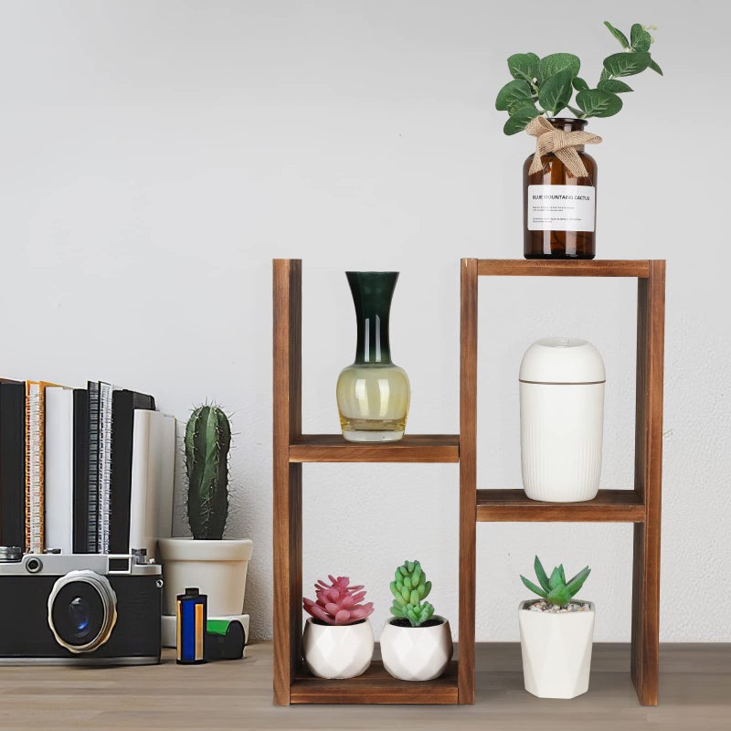 Jotsport Window Sill Plant Stand Small Wood Plant Shelf for Succulents 3 Tier Tabletop Desktop Plant Dislay Rack - Image 3