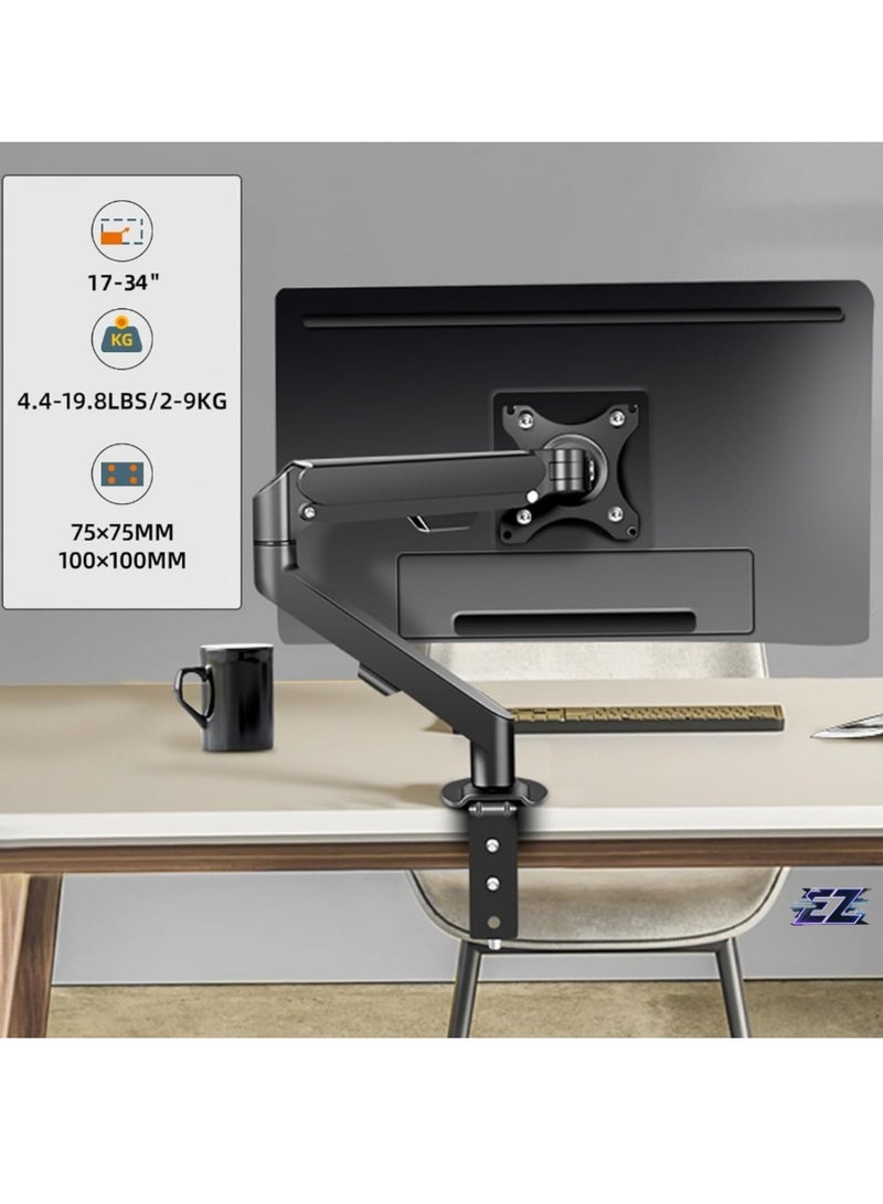 ELTRAZONE Monitor Arm Desk Mount Stand Single 17-30 inch Portable Adjustable Vesa Stand Gas Spring Desktop Arm 4.4 to 19.8 lbs with Clamp and Grommet Screen Up to 30 inch Computer pc M5B  - Image 2