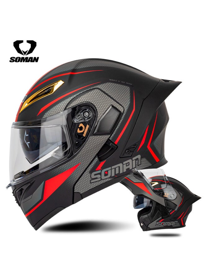 Black-red Track Popular Soman Electric Scooter Helmet For Women In Summer, Sun Protection, Men's Flip-up Helmet Motorcycle Dual-mirror Full-face Helmet Helmet