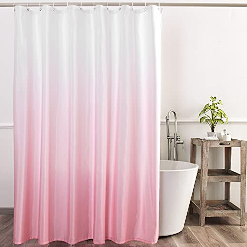 YI & ZE Ombre Pink Shower Curtain Sets for Bathroom Accessories Fabric Polyester Waterproof Modern Shower Curtain Liner with 12 Hooks W72xL72 - Image 1