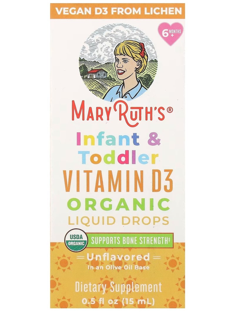 MaryRuth's Organic Infant & Toddler Vitamin D3 Liquid Drops, 6 Months - 3 Years, Unflavored, 0.5 fl oz (15 ml) - Image 1